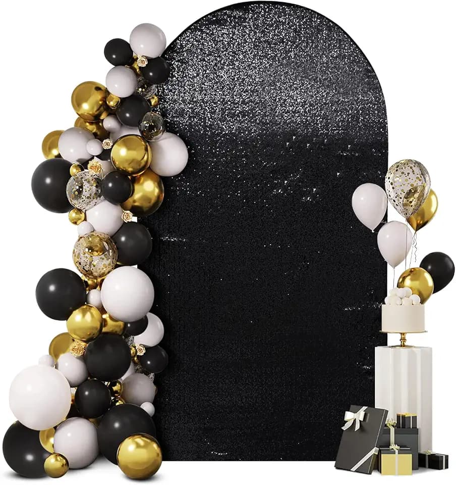 SquarePie 7.2 FT Sequin Arch Backdrop Cover, Black Bling Backdrop