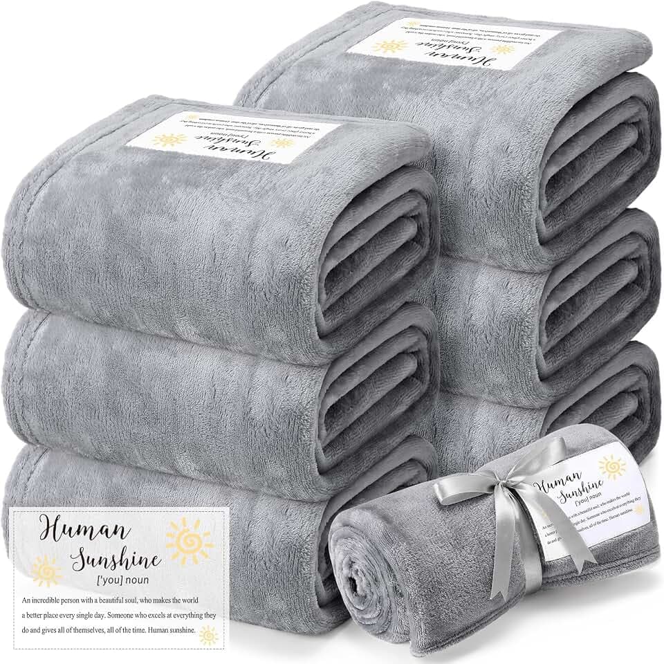 Moukeren 6 Pack Throw Blankets Bulk for Women, Light Gray, Sunshine
