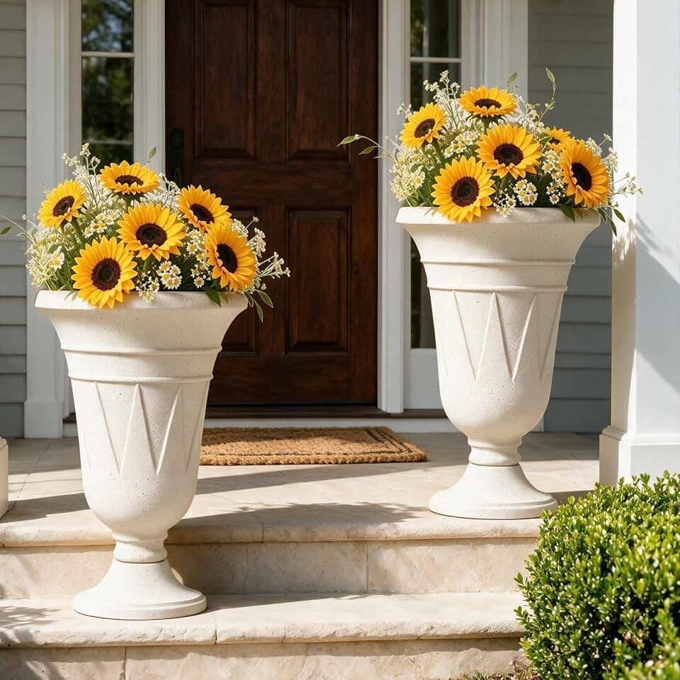 NicBex 24" Tall Urn Planters for Outdoor Plants Set of 2 - Beige Trophy