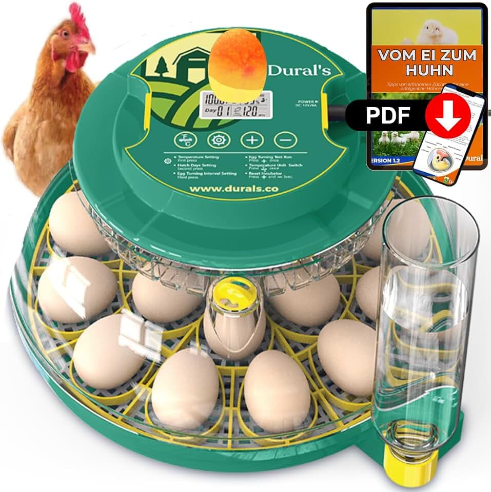 DX5® | Professioneller Brutautomat Vollautomatisch | CE-zertifiziert | Präzise Temperatur- & Feuchtigkeitskontrolle | Für bis zu 18 Eier von Huhn, Wachtel, Ente | Automatisches Eierwenden