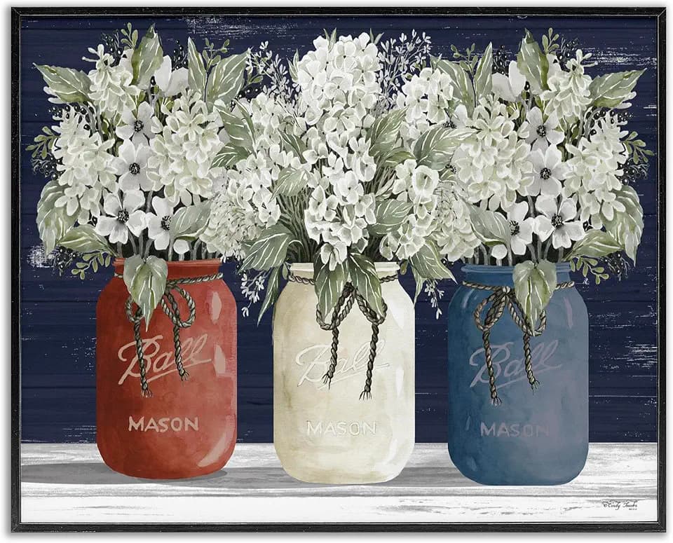 Americana Floral Bouquet Still Life, 24 x 30 Inch Framed Giclée Print