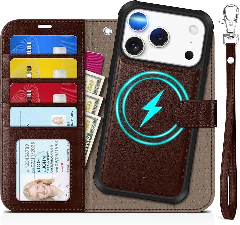 TUCCH Removable Wallet Case for iPhone 18 Pro/17 Pro 6.3", Chocolate Brown