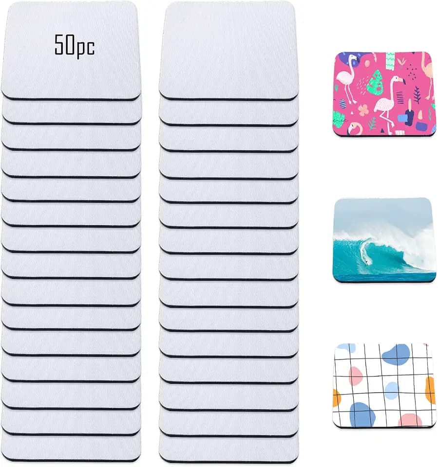 Sublimation Blank Cup Coasters Bulk Square Blank Cup Mat Rubber for Sublimation Transfer Heat Press Printing DIY Crafts 3.93 x 3.93 Inch (50 Pieces)