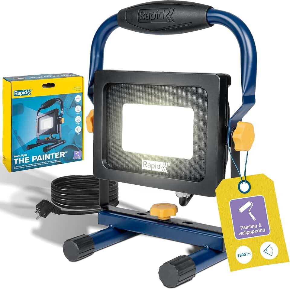 Rapid LED-Arbeitsleuchte zum Streichen und Tapezieren mit 2000 Lumen | 2000 Lumen; 6000 Kelvin; IP65 Schutzart; 2,5m Kabel; einstellbarer Lichtwinkel; Baustrahler zum Streichen und Tapezieren