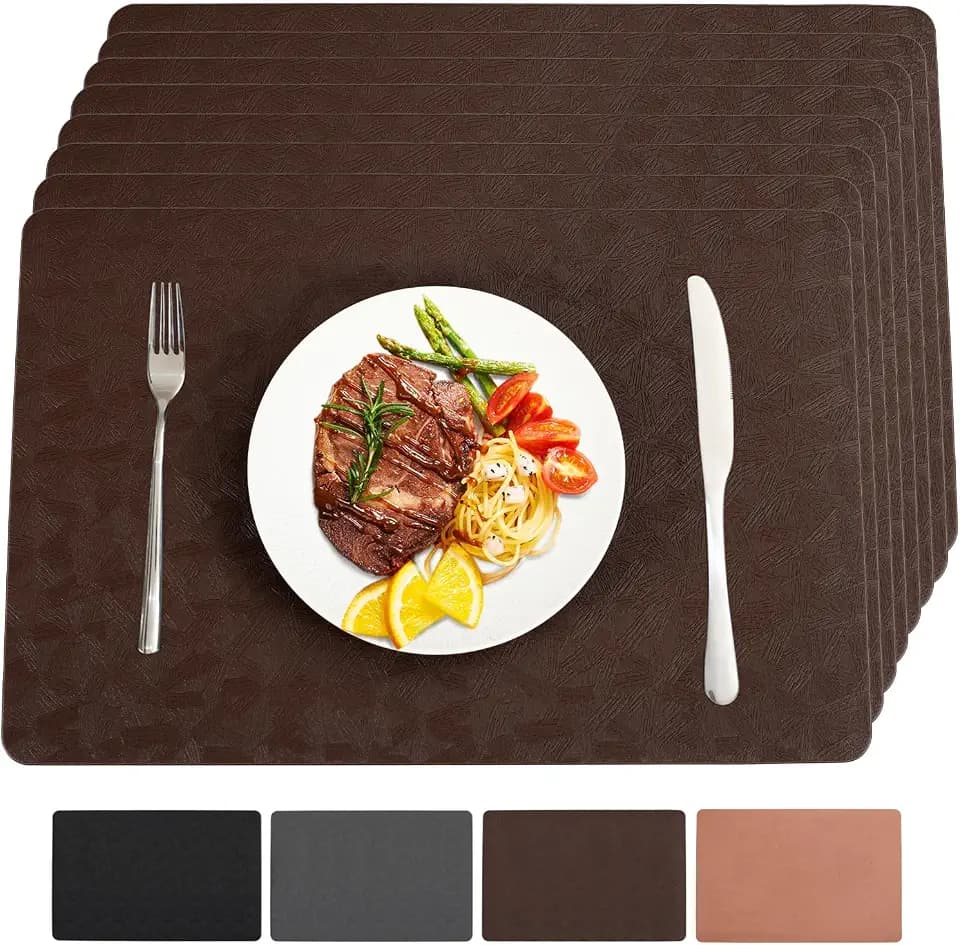Brown Vinyl Placemats Set of 8 Waterproof Wipeable Table Mats