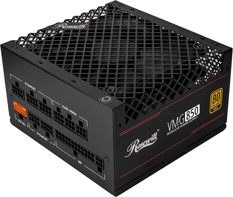 Rosewill VMG 850W 80+ Gold, ATX 3.0 & 3.1 Compatible, Full Modular Low-Noise Power Supply, PCIe 5.1 12V-2x6 Connector, 100% Japanese Electrolytic Capacitor, 120mm FDB Silent Fan - 5 Year Warranty