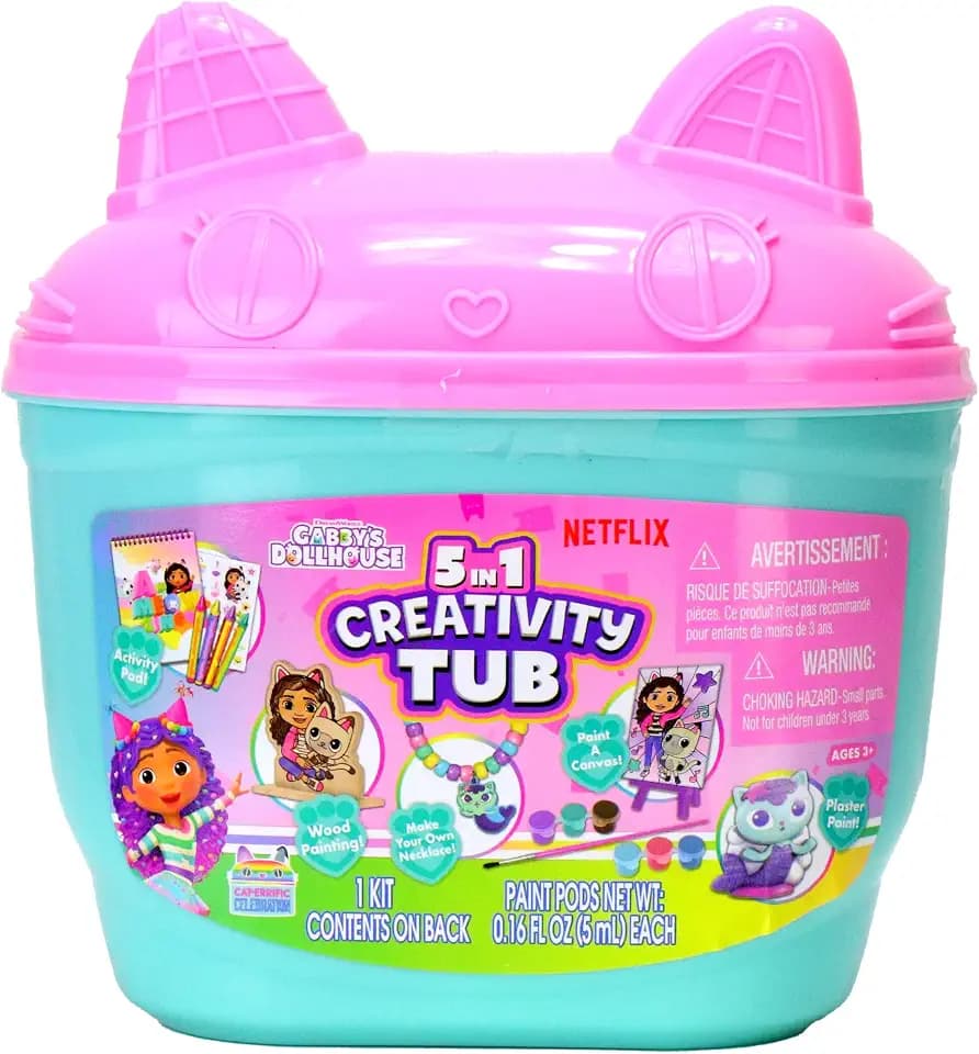 Tara Toys Gabby's Dollhouse 5-in-1 Creativity Tub Multi-Activity Art Kit for Kids with Coloring, Stamps, Stickers, and Fun Craft Materials Great Gift for Girls Ages 3+