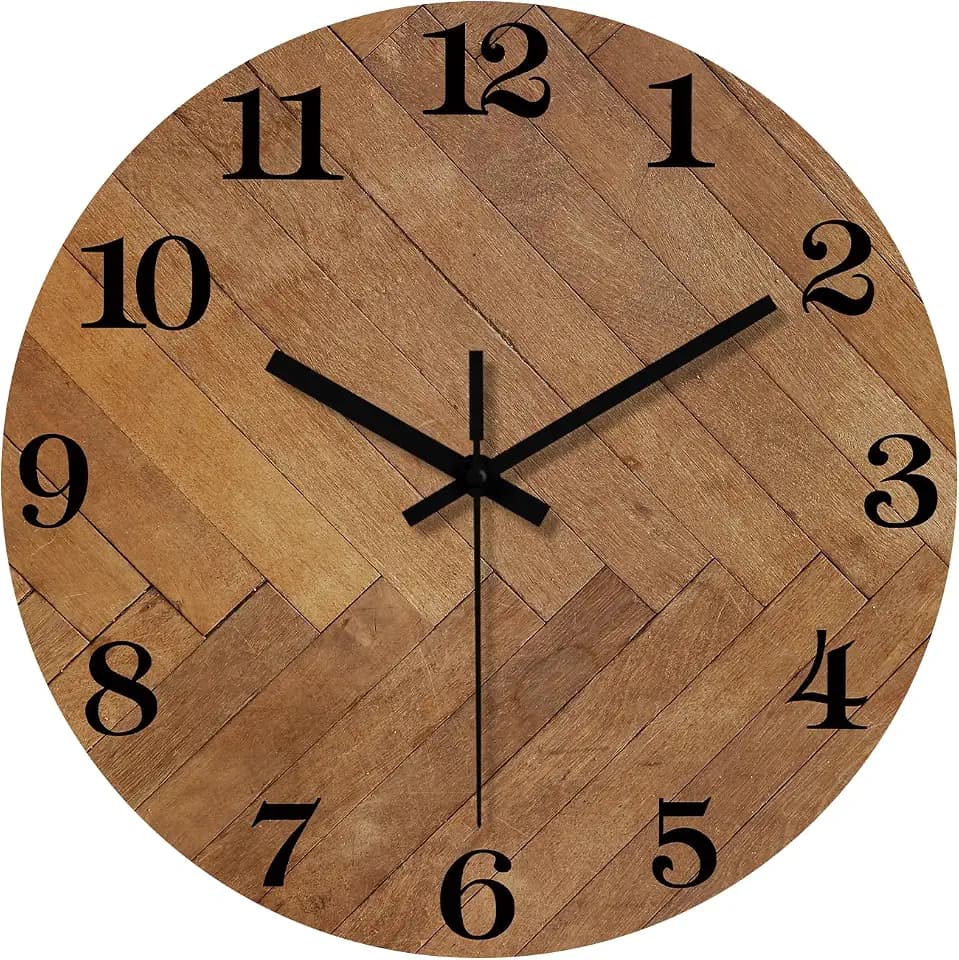 10 Inch Wooden Brown Wall Clocks Battery Operated
