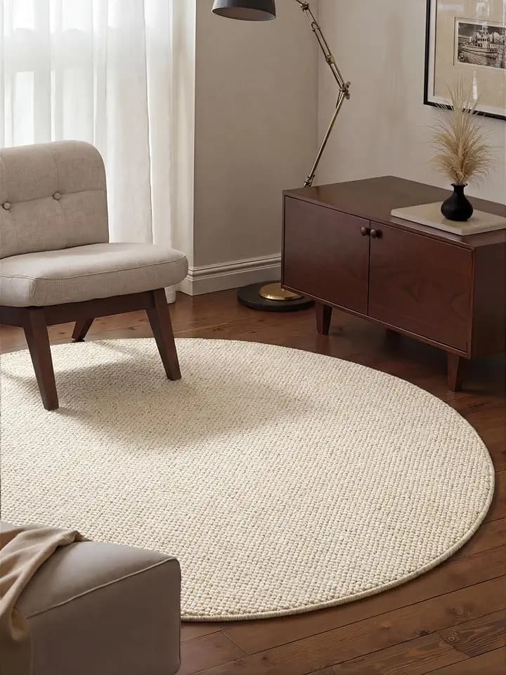 Hanse Home Wolly Teppich Rund – Wohnzimmerteppich Flachgewebe Kurzflor Woll-Optik Wolle Skandi-Look Esszimmer, Wohnzimmer, Kinderzimmer, Schlafzimmer – Creme, 200cm