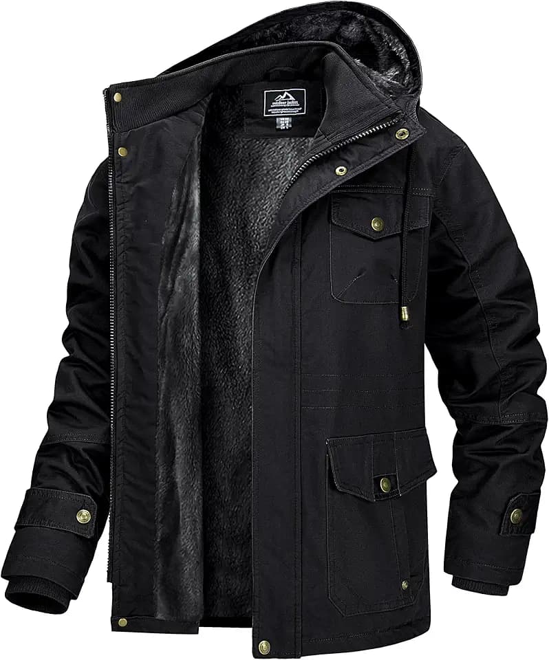 MAGCOMSEN Winterjacke Herren Warm Gefüttert Jacke Fleece Winterparka Winddicht Outdoor Übergangsjacke mit Abnehmbarer Kapuze