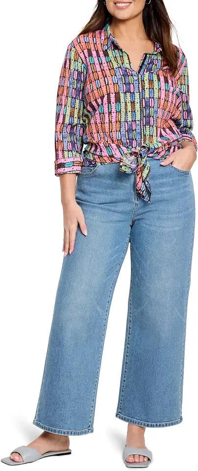 NIC+ZOE Women's Rainbow Macaroon Long Crinkle Shirt