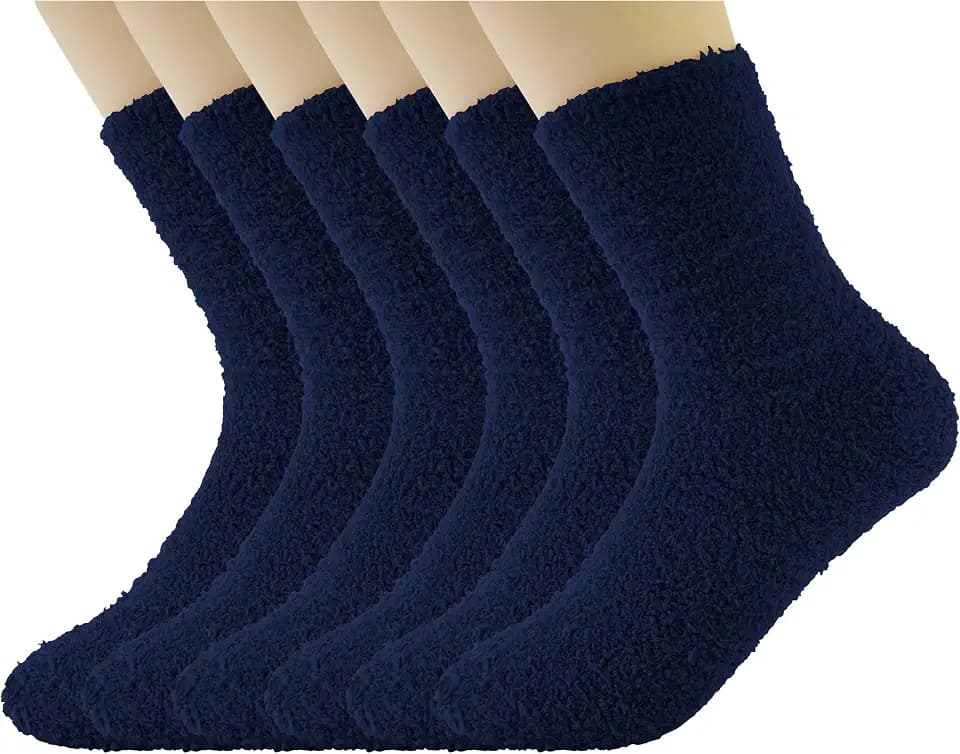 OVOV White Fuzzy Fluffy Warm Cozy Slipper Socks for Men - Soft Comfy Fleece Sleep Socks