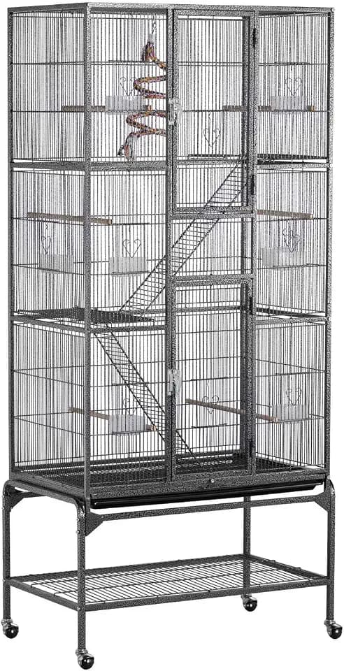 Yaheetech Vogelkäfig aus Metall und Holz mit Spielzeug 77 x 46 x 130 cm