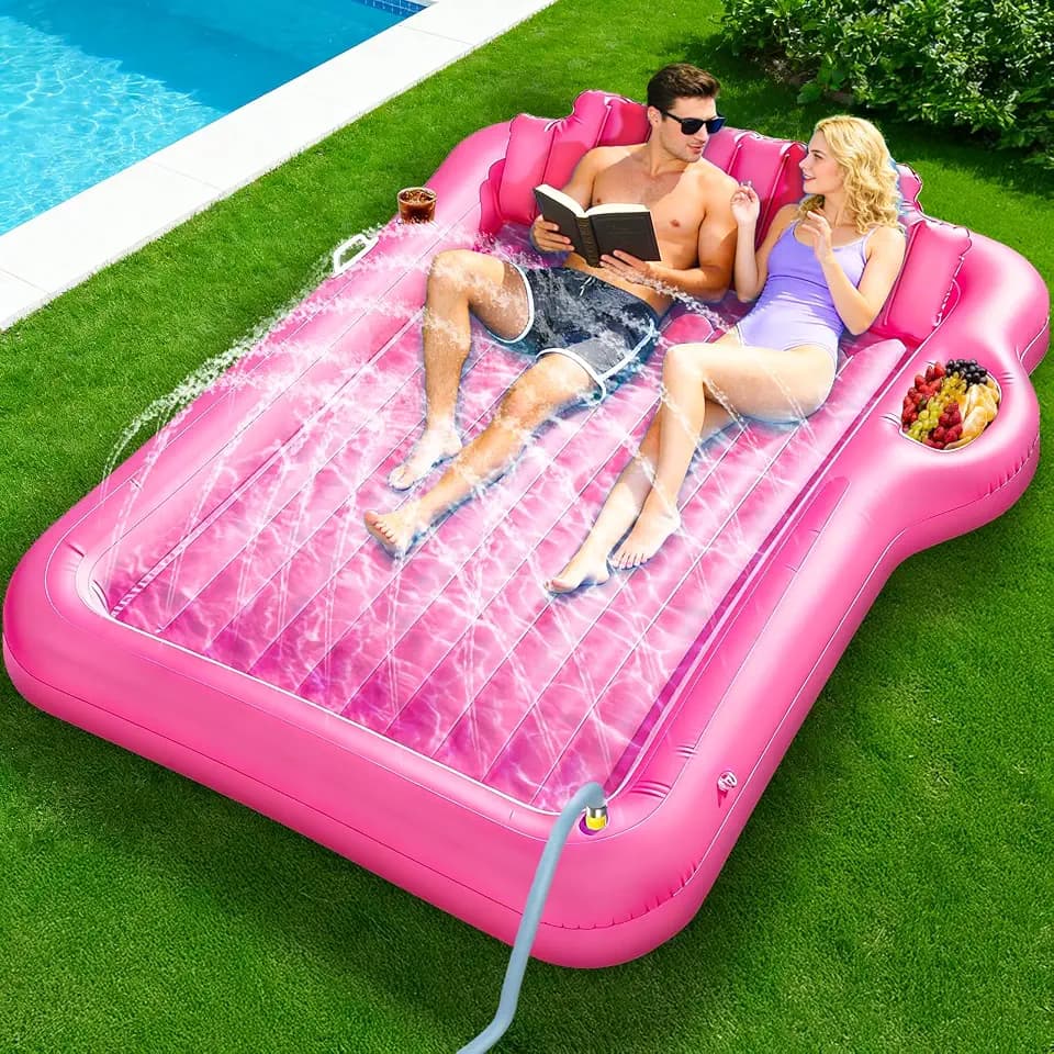 Inflatable Tanning Pool Lounger with Sprinkler, 78"x50" Pool Floats Adult
