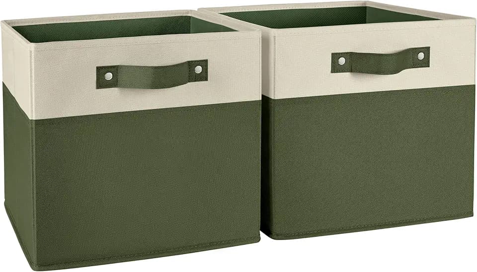 RiverRidge Two-Tone Folding Storage Bins - 2-pack of 10in Tall Olive Cubes