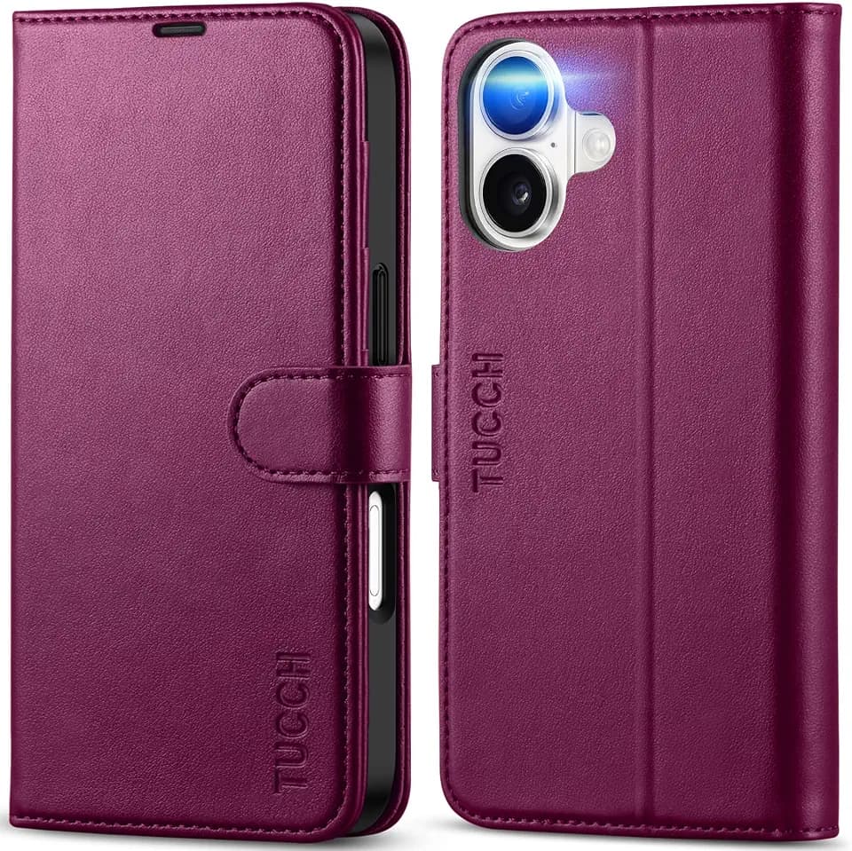 TUCCH Wallet Case for iPhone 17 (6.3") 2025, 4 Card Slots, Plum Purple