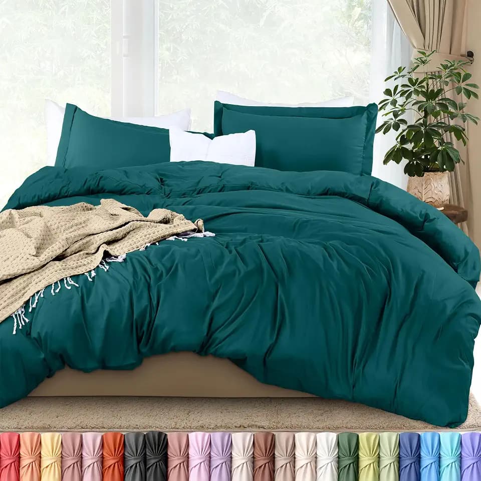 Duvet Cover King, 3 Piece Cotton Like Polyester with Zipper Closure, Teal