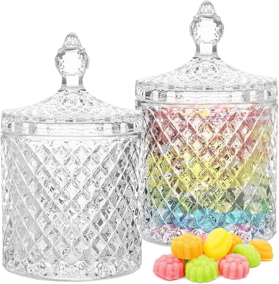 2 Stück Bonbongeschirr mit Deckel, Süßigkeiten Glas Dose Kristallglas Dekorative Dome Shaped Aufbewahrungsgläser für Party Dekorative Geschenke Snacks