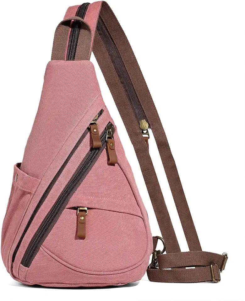 KL928 Canvas Sling Bag - Small Crossbody Backpack Shoulder Casual Daypack Rucksack for Men Women(Large Version, Rust Red)