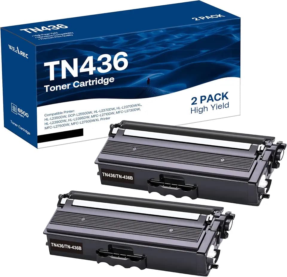 WEAREC TN436BK Black Toner Cartridge Replacement for Brother TN436, 2-Pack