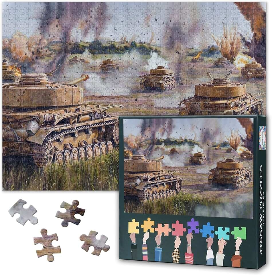 1000 Teile Puzzle für Erwachsene WWII Panzer Bild Kunstwerk Militär Panzer Poster Historische Schlachtfeld Szene Wandkunst 27,5 x 19,7 Zoll