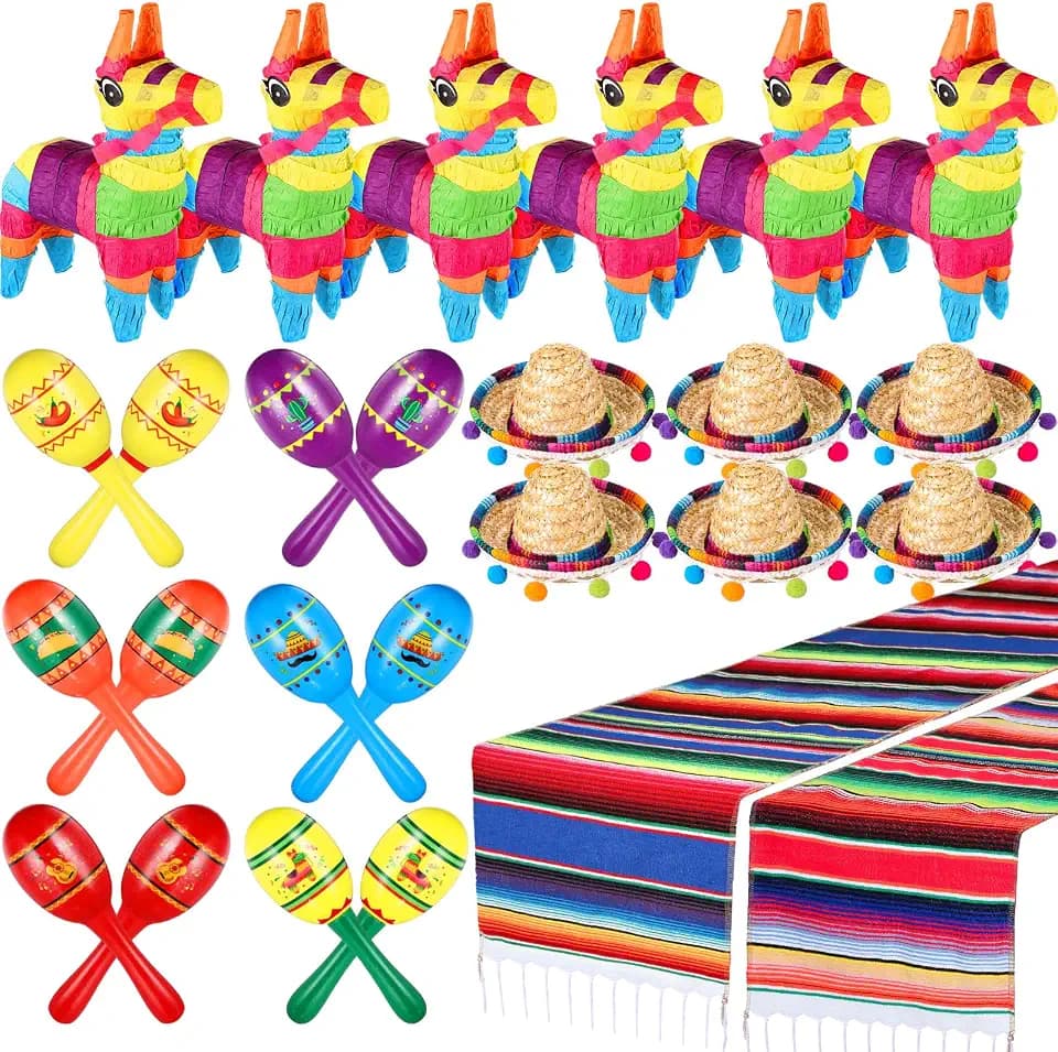 Libima 26 Pcs Fiesta Decorations, Retro Donkey Pinata Sombrero Maracas
