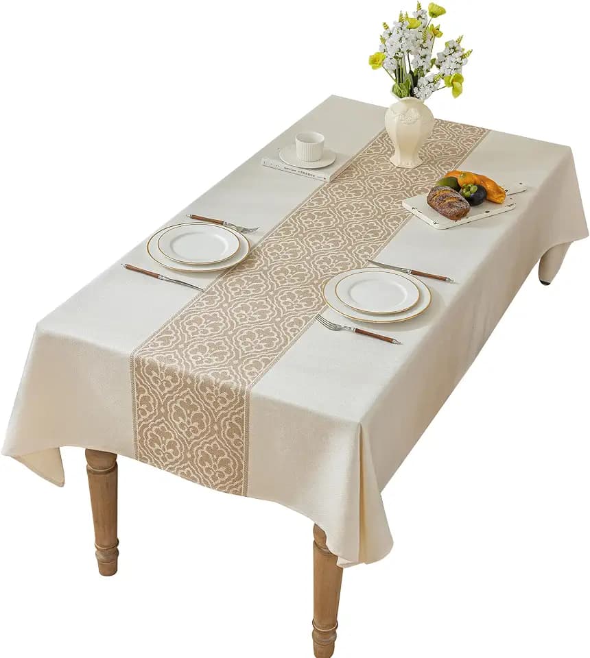 Nordic Beige Rectangular Tablecloth, Premium Drape
