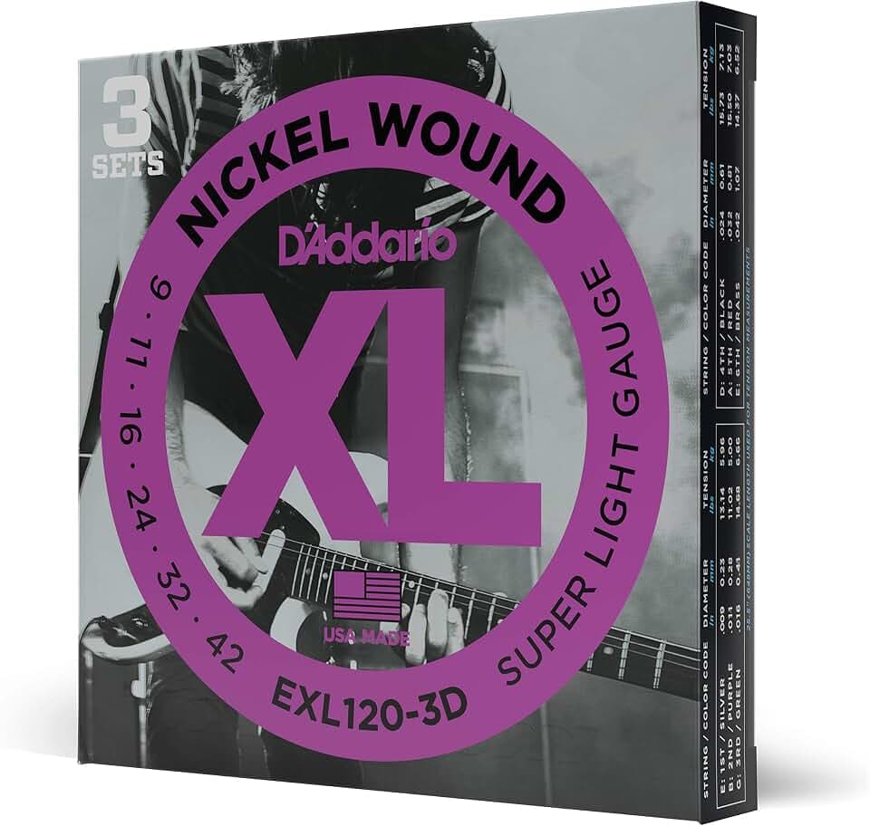 D'Addario EXL120-3D Nickel Wound E-Gitarrensaiten, Super Light, 9-42, 3 Sets