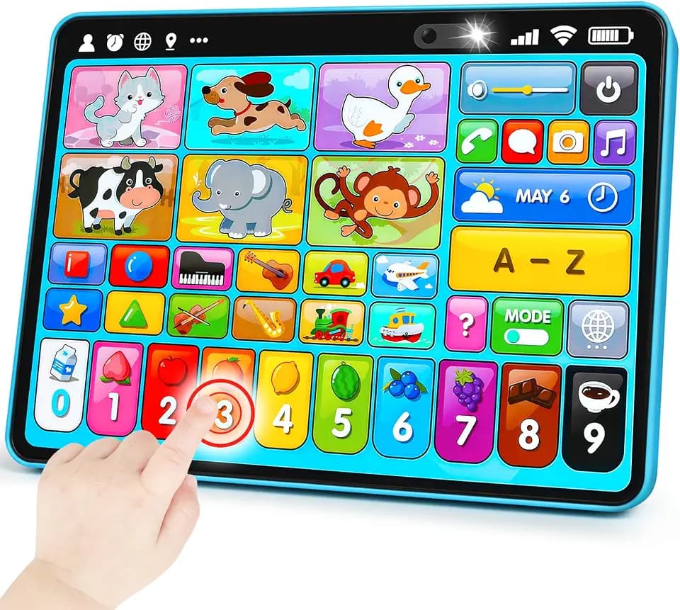 Peacurh Trilingual Learning Toy Tablet with Music & Sound, Montessori Speech Musical Therapy Toys, Gifts for Boy, Girl, Baby, Toddler, for Age 1, 2, 3 Year Old (12-18 Months)