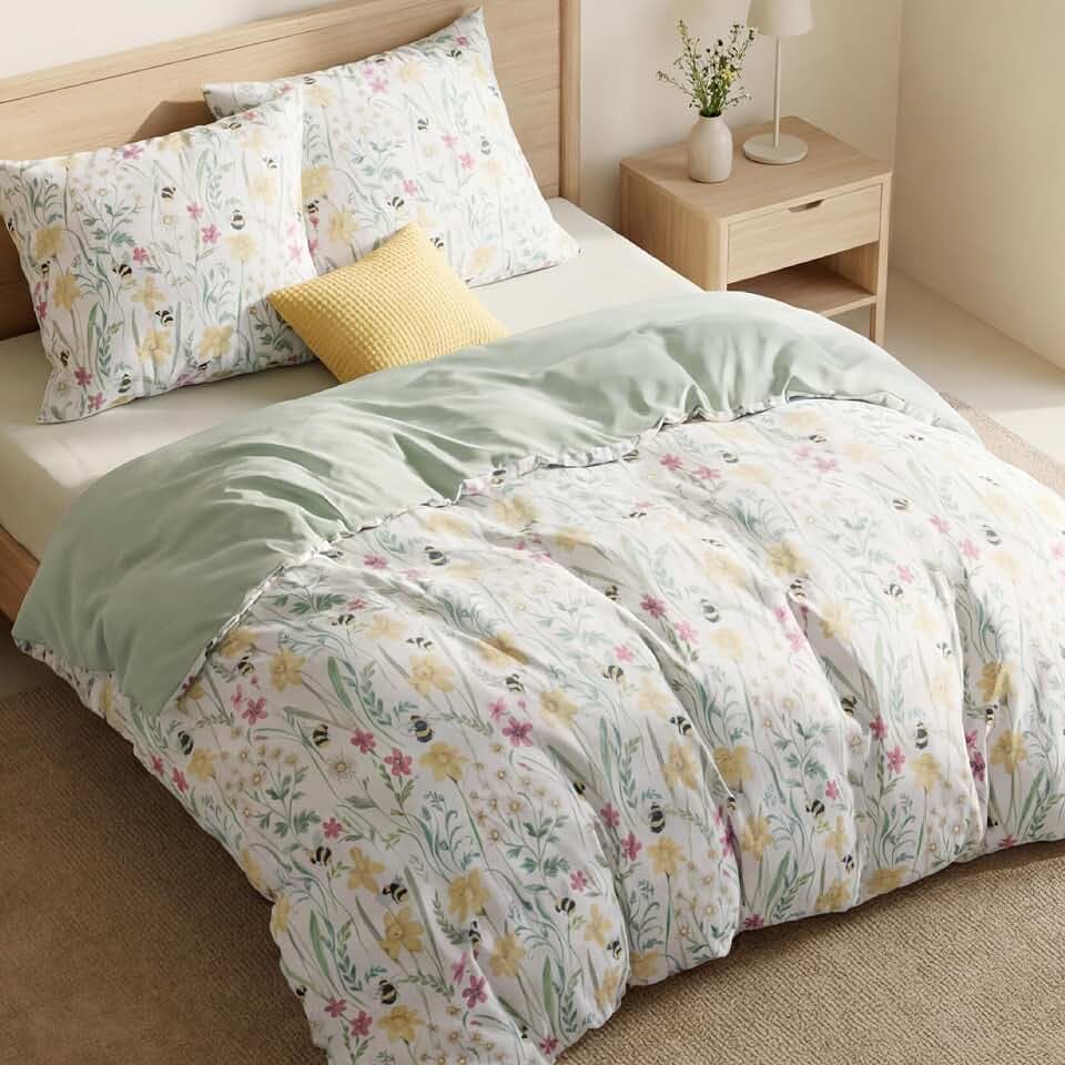 BEDSURE Bettwäsche 220x240 3teilig Mikrofaser - Grün Blumen, 2x80x80 Kissen