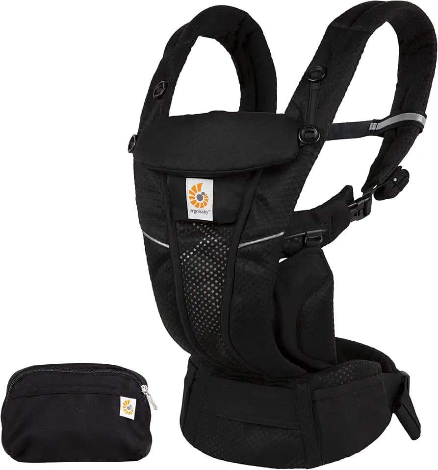 Ergobaby Omni Breeze Babytrage für Neugeborene ab Geburt bis 20kg, 4 Positionen SoftFlex Mesh Ergonomische Babybauchtrage Rückentrage Baby-Tragetasche, Onyx Black