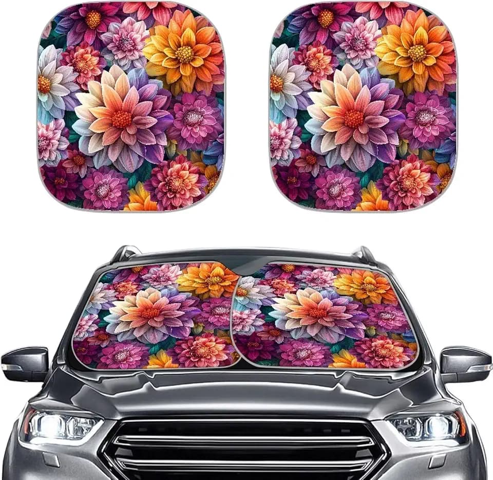 Renewold Boho Flower Windshield Sun Shade for Car, Foldable Front Window Cover with UV and Heat Protection, Keep Your Car Interior Cooler