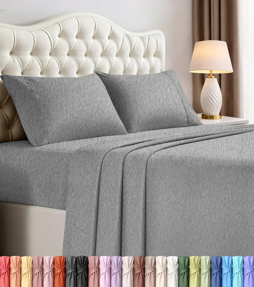 Queen Sheet Set, 4 Pieces 16" Deep Pocket Hotel Luxury Sheets, Heather Grey
