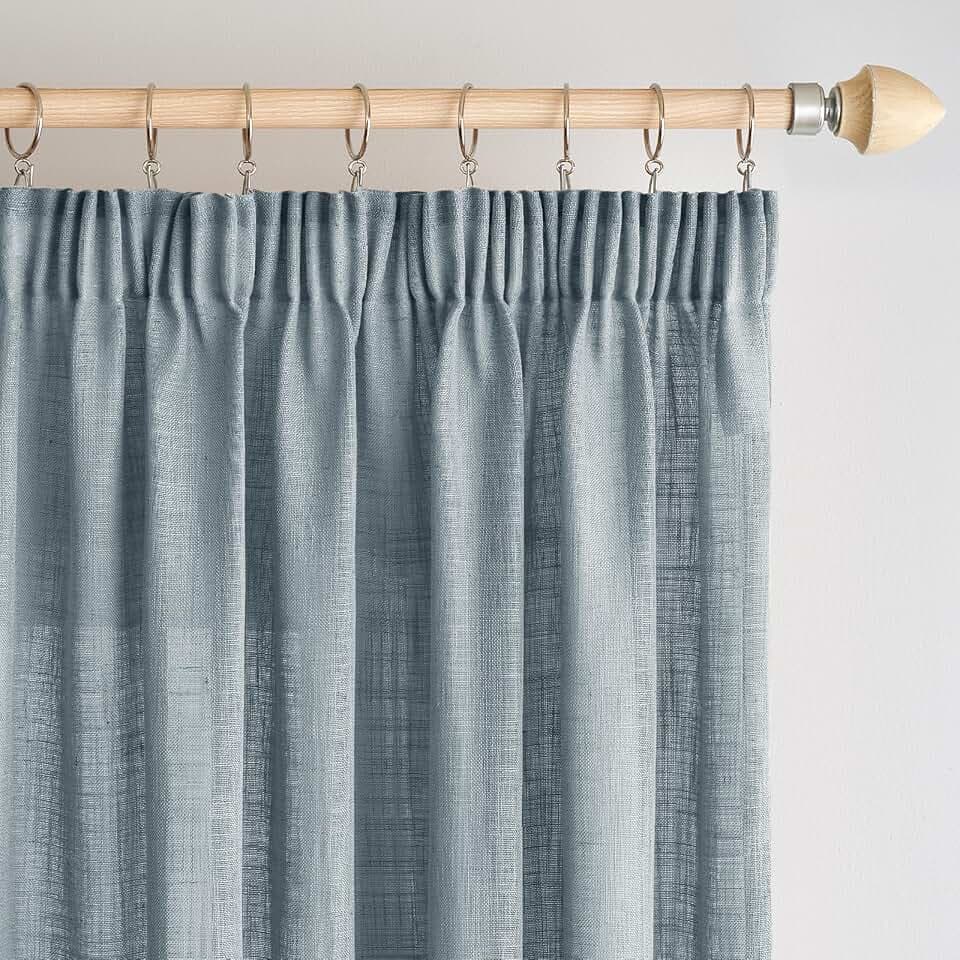 Woaboy Leinen Gardinen Vorhänge Kräuselband 2er 140x260cm Navyblau