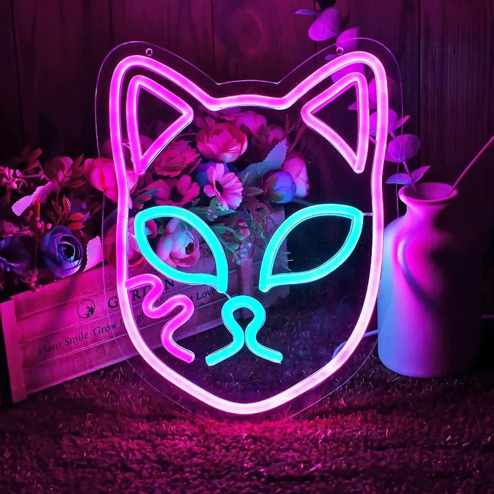 Demon Fox Face Neon Sign, Japanese Anime Slayer Neon Light for Wall Decor