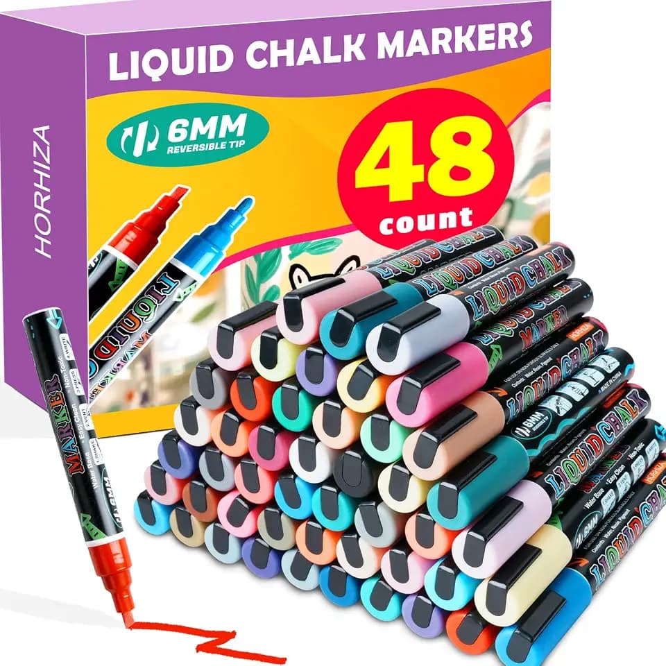 48PACK Chalk Markers Erasable(6mm Reversible Tips)