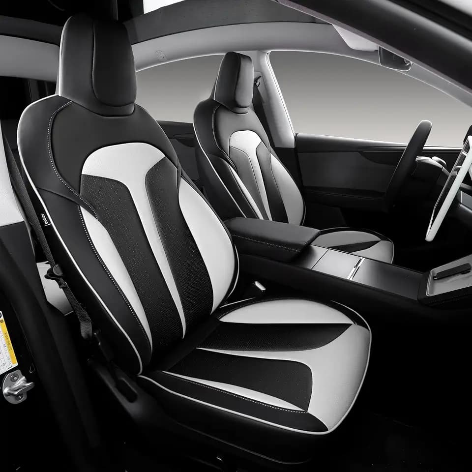 Custom Seat Covers for 2025 2026 Tesla Model Y Juniper 5-Seater Black+White