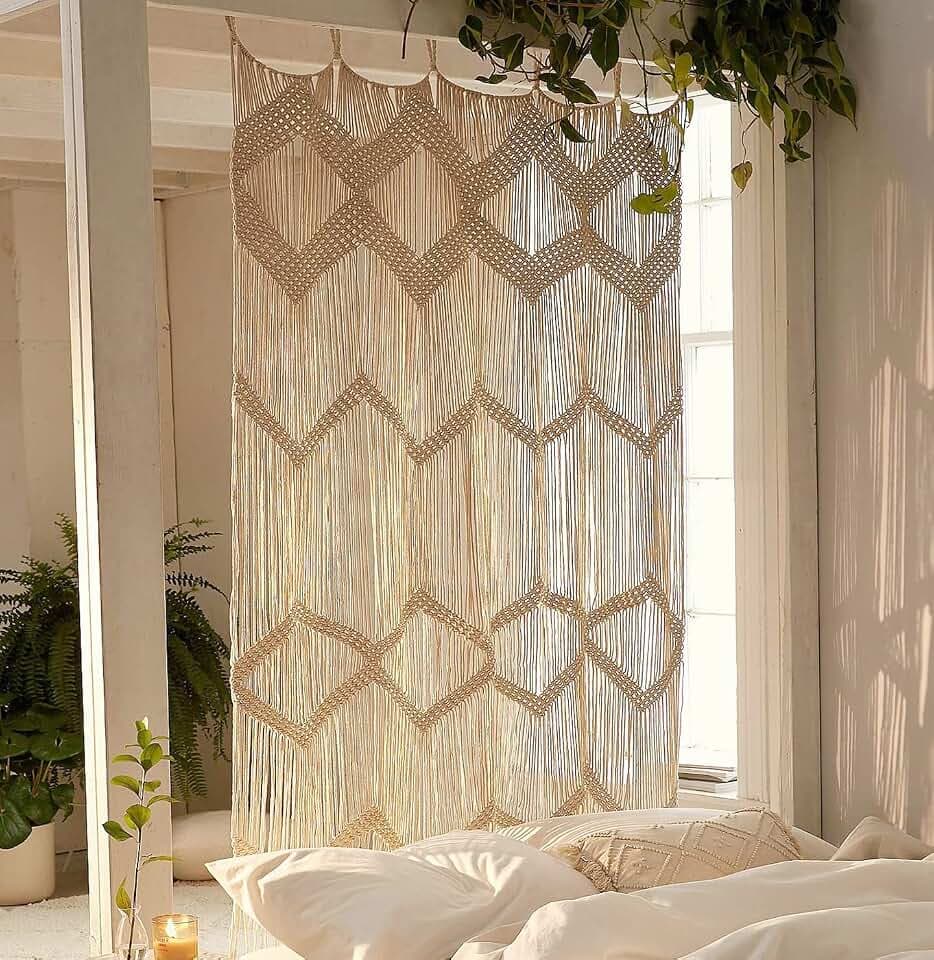 Flber Macrame Curtain Window Macrame Room Divider Doorway Curtain Boho Macrame Wall Hanging Living Room Bedroom Decor 42" W x 75" H