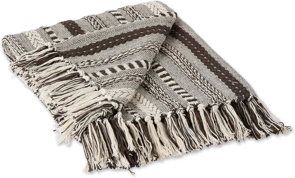 DII Braided Striped Decorative Throw Blanket, 50x60, Dark Brown