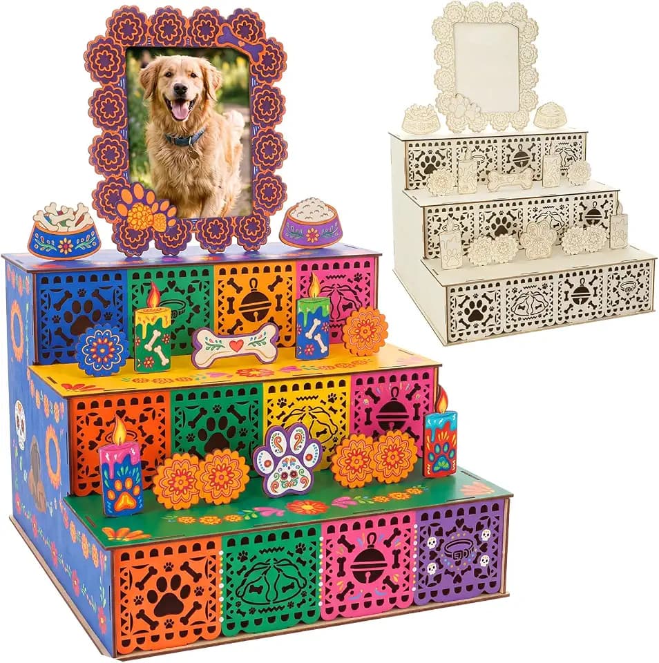Wonderjune Pet Dia Day of The Dead Ofrenda Altar Wooden Shadow Box