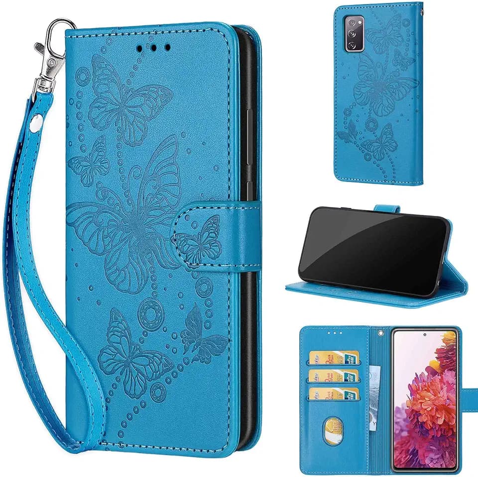 Wallet Case for Samsung Galaxy S20 FE, Blue Butterfly