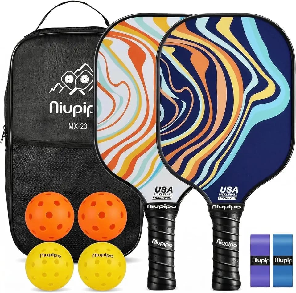 niupipo Pickleball Paddles Set of 2 or 4, USAPA Approved Fiberglass Pickleball Paddle Set with Balls and Bag, Polypropylene Honeycomb Core, Lightweight Pickleball Paddles for Beginners Men Women