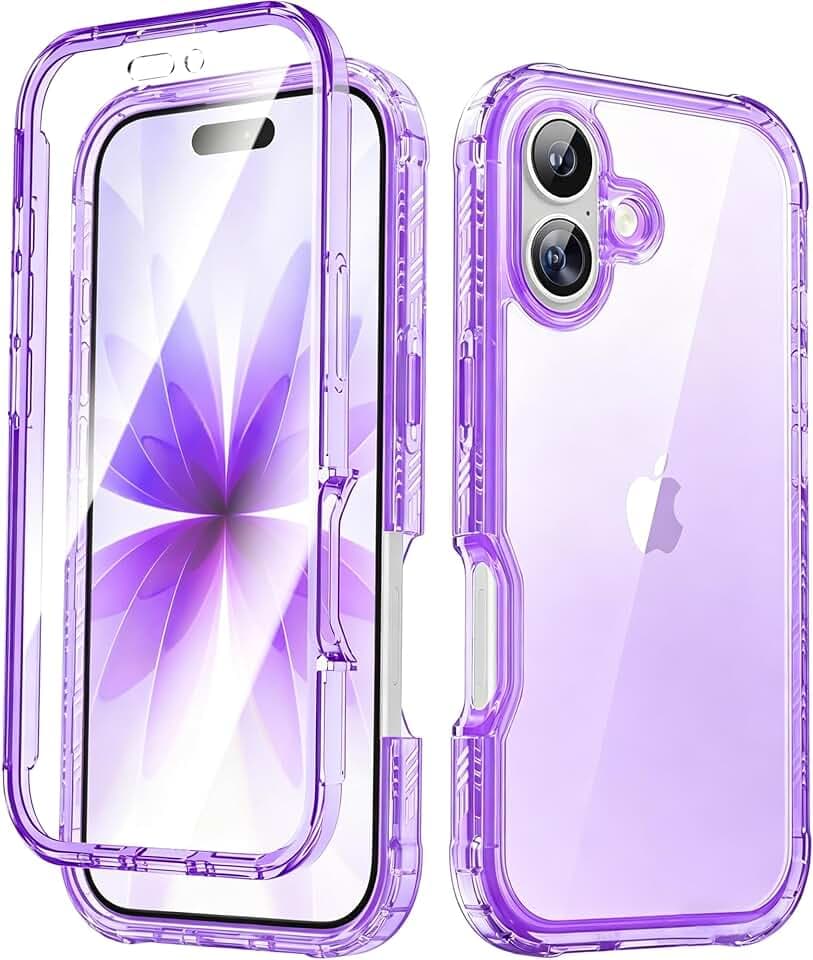 Lifedance Rugged Full-Body Case for iPhone 17, Built-in Screen Protector, 10FT Military Drop Tested, Clear Shockproof Phone Case Cover for iPhone 17 6.3", Clear Purple