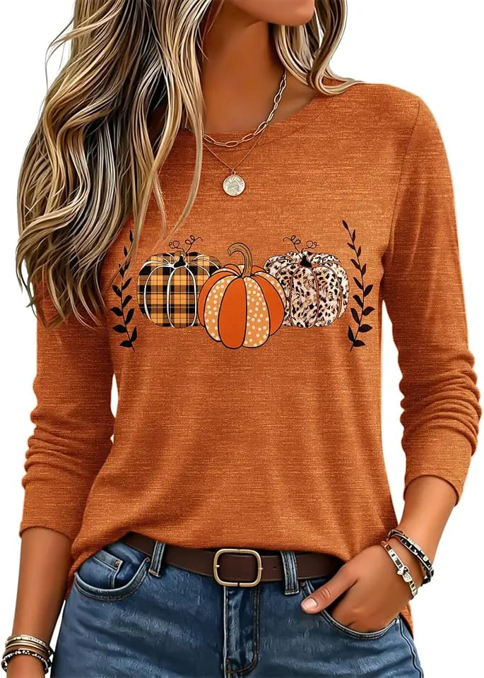 Zeagoo Women's Casual Shirts Long Sleeve Tops Crewneck Tshirts Fall Clothes