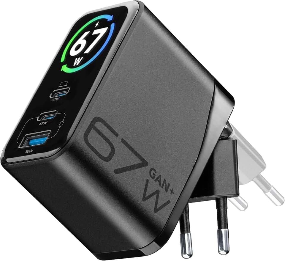 Cellularline PowerView IQ Ladegerat 67W mit TFT Display fur schnelles Laden und Leistungssteuerung in Echtzeit, schwarz