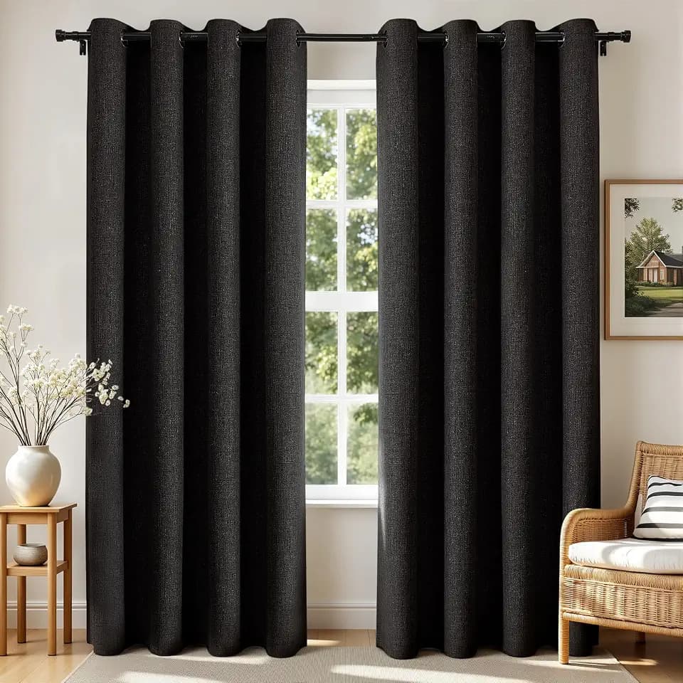 Joydeco Blackout Curtains 84 Inches Long 2 Panels Burg, Room Darkening Curtains for Bedroom, 100% Black Out Textured Thermal Drapes Privacy Protection 2 Panels Set(W52 x L84 Inch, Black)
