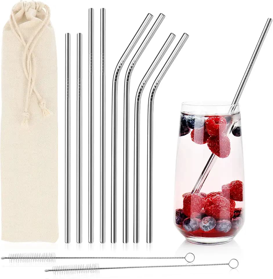 com-four® 8x Strohhalm aus Edelstahl, Trinkhalme, rostfrei