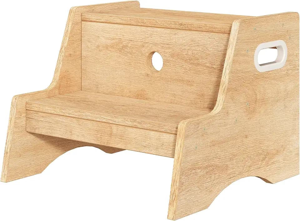 HOOBRO Tritthocker für Kinder mit 2 Stufen, Kinderhocker mit Griffen und Anti-Rutsch-Pads, Toiletten-Tritthocker Kinder, Kinderschemel, für Kinderzimmer, Küche, Bad, Holzfarbe ENL05JD01