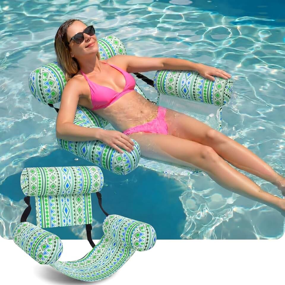 Blueweenly Pool Floats Chairs Adult Inflatable Fabric Covered Pool Lounge Chairs Blow up Noodles Adjustable Hammock Water Floating Chair Bohemian Swimming Float for Fun Summer Water Party