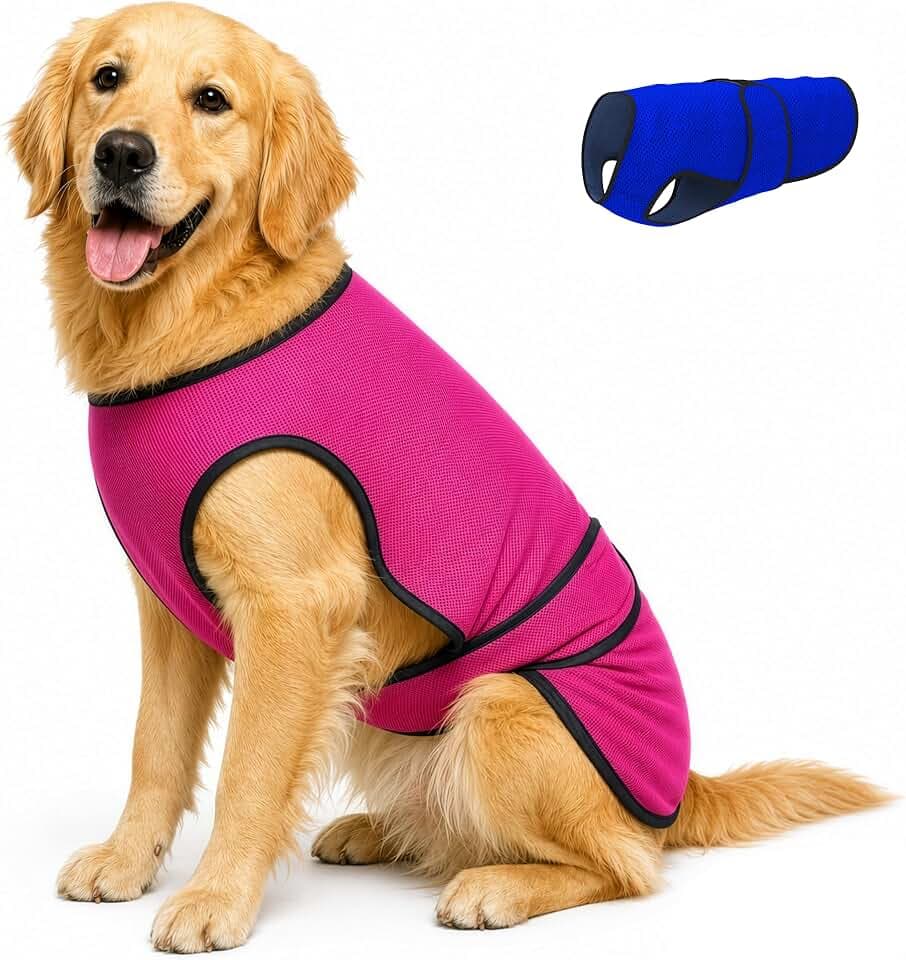 Kühlweste für Hunde, leichte Jacke mit verdunstender Kühl-Mikrofaser-Technologie, UV-Schutz-Shirt für Strand, Größe für kleine, mittelgroße und große Hunde (L, Rose Pink)